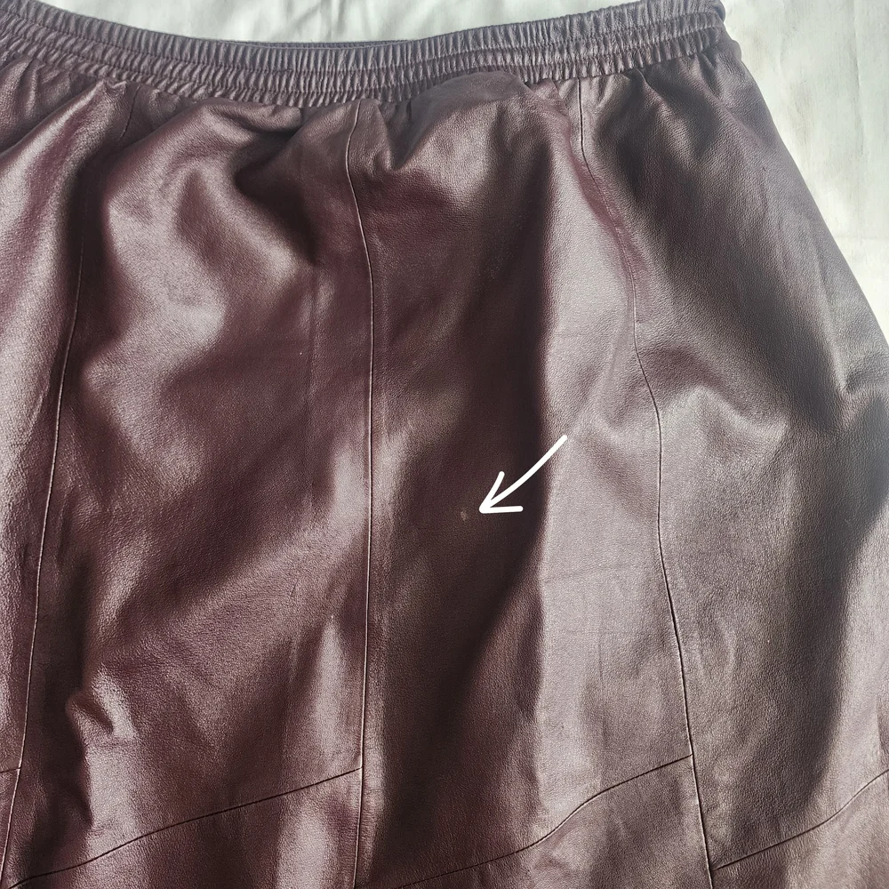 Brown Genuine Leather Skirt Womens Size 20 Vintage Midi Pockets Red - Picture 5 of 10